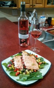 Trout, spinach, and rose