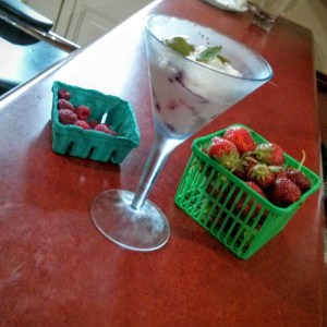 Raspberries, strawberries, and dessert