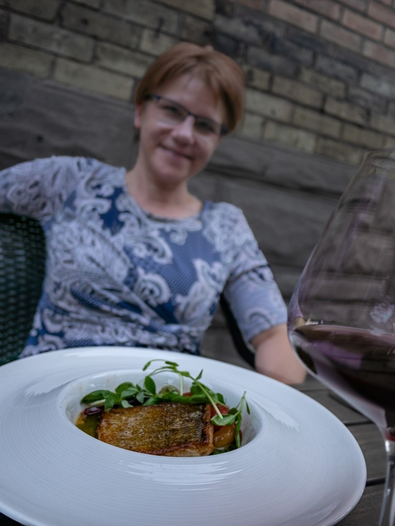 Me in front of plate of pickerel