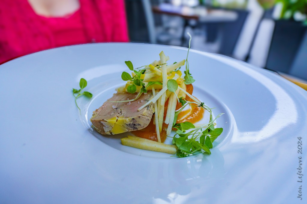Foie gras with toppings.