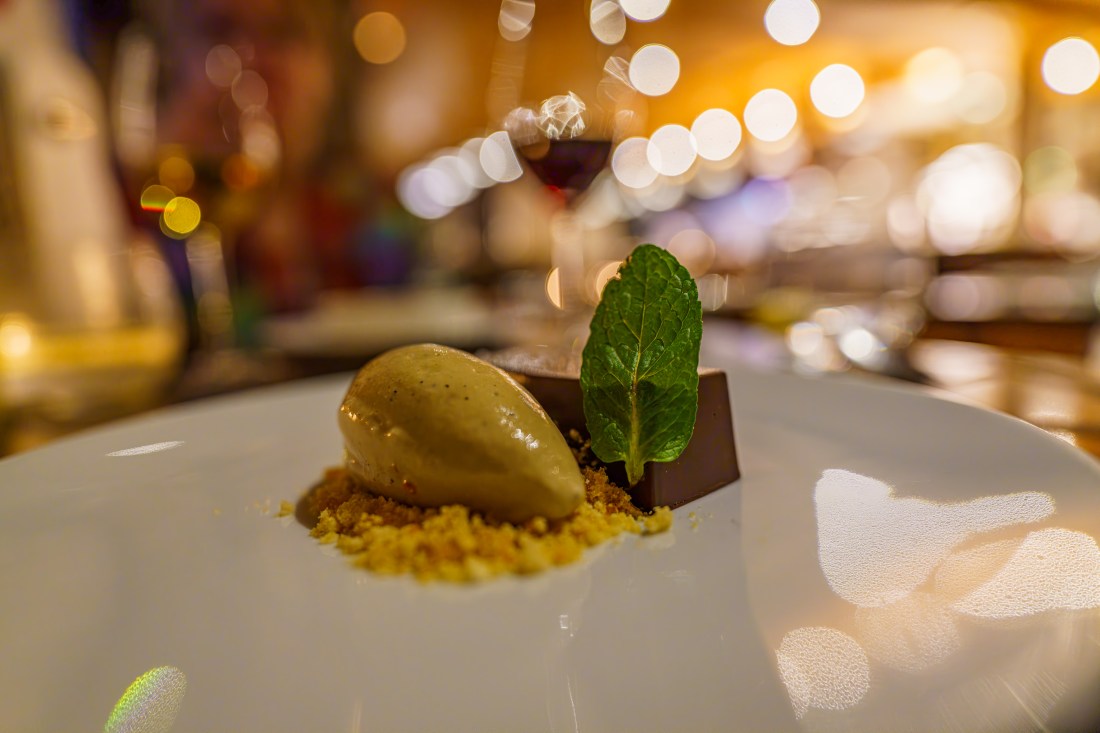 Espresso ice cream and chocolate moelleux.